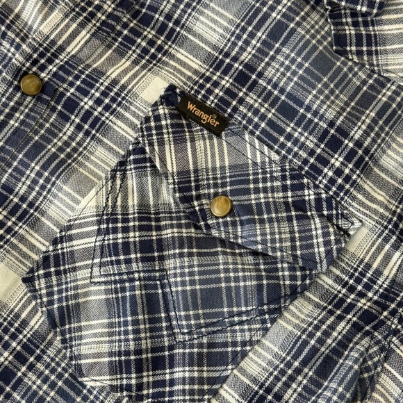 Wrangler Mens Blue Plaid Pearl Snap Western Work Shirt Large - Picture 11 of 11